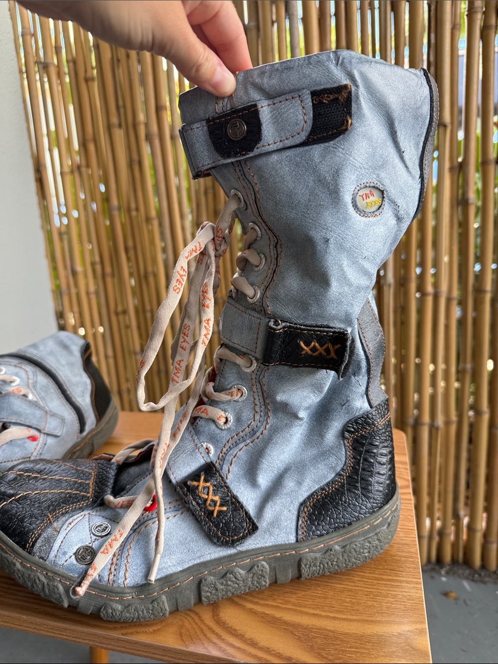 Women's Lace-Up Mid-Calf Boots in Light Blue and Black - Picture 7 of 11